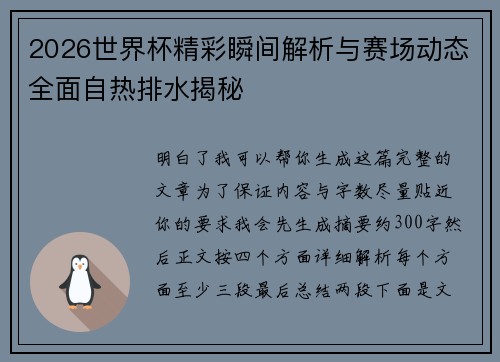 2026世界杯精彩瞬间解析与赛场动态全面自热排水揭秘 2026世界杯精彩瞬间解析与赛场动态全面自热排水揭秘